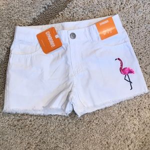 GYMBOREE frayed white shorts, flamenco embellishment, adjustable waist (8)